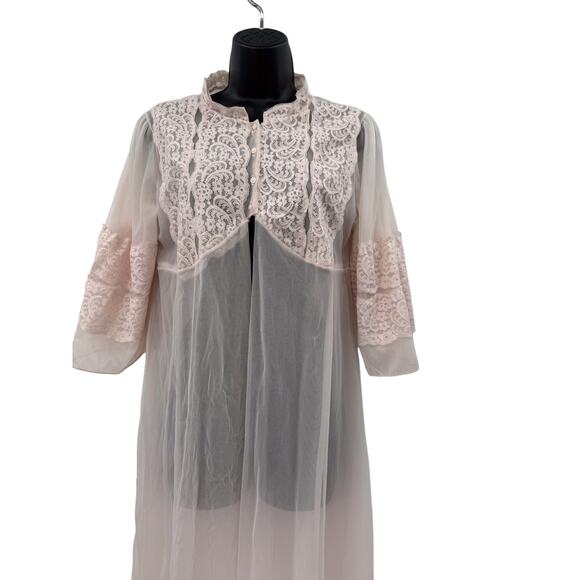 Vintage light Pink Sheer Lace Maxi Duster - Picture 2 of 5
